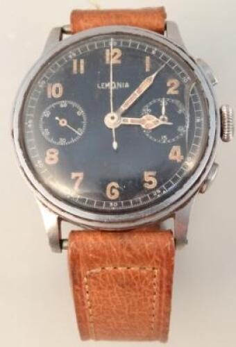 An early 20thC Lemania gentleman's chronograph or navigator's wristwatch