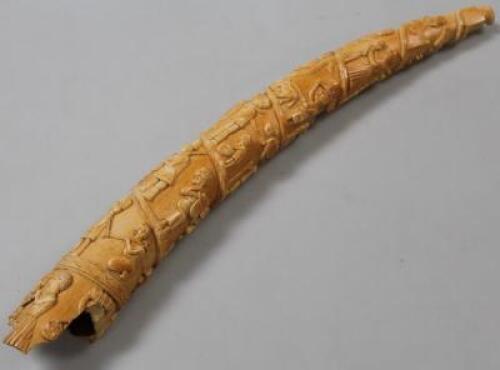 A late 19th/early 20thC carved ivory tusk