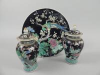 Three items of Famille Noir Chinese porcelain