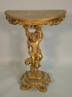 A reproduction gilt gesso demi lune console table