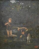 Geoffrey E Mortimer (1895-1986). Two boys fishing in the stream