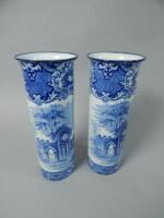 A pair of Abbey pattern blue printed cylindrical vases