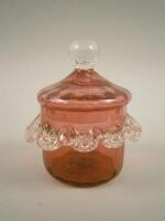 A small Victorian Cranberry tinted powder bowl and cover