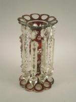 A Bohemian type ruby tinted cut glass table lustre