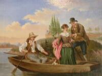 19thC School. Figures on a rowing boat beside a cottage