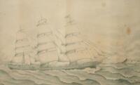 J Hascott (19th/20th). Masted ship at sea