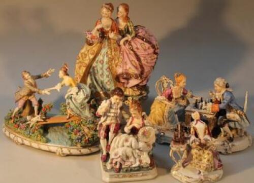 A Continental porcelain chess playing group