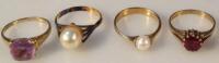 Four various 9ct and other ladies dress rings