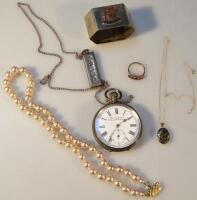 An Edwardian gentleman's white metal pocket watch