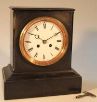 A late 19thC black slate mantel clock