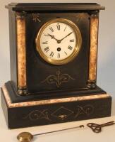 A late 19thC black slate and marble mantel clock