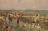 Lionel Edwards (1878 - 1966). Huntsmen and hounds clearing a wall