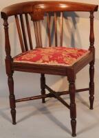 An Edwardian mahogany and boxwood strung corner chair