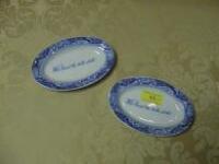 A pair of Copeland Spode oval small plates border printed in blue and