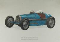 Three lithographs depicting pre-war sports cars