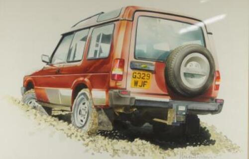 Martin T Rodgers. A watercolour painting of an early 1990s Landrover Discovery