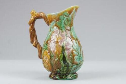 A late Victorian majolica bird jug