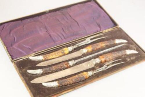 A Victorian five piece carving set