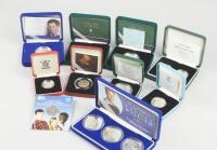 A selection of silver proof and Piedfort commemorative crowns and coins