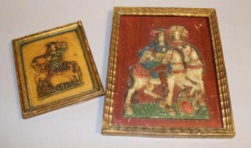 Two similar 18thC style Continental wax plaques