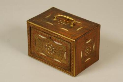 An Anglo Indian hardwood brass and mother of pearl inlaid small cabinet