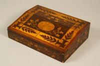 A 19thC Irish Killarney Ware yew and marquetry writing box