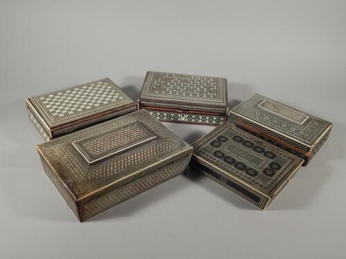 A collection of five late 19thC Anglo Indian Vizagapatam style boxes