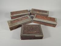A collection of five 19thC Anglo Indian Vizagapatam work boxes