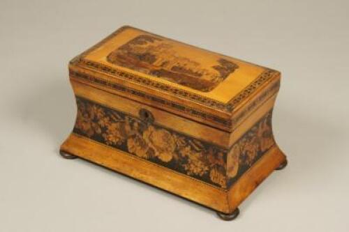 A Victorian Tunbridge Ware inlaid tea caddy