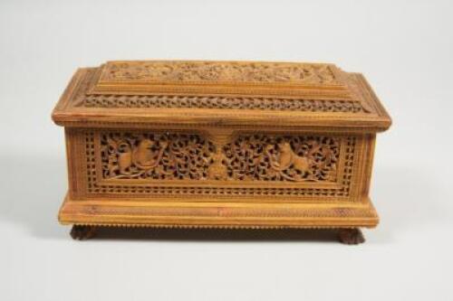 A late 19thC Indian sandalwood rectangular casket