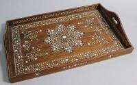 An early 20thC Anglo Indian hardwood ivory inlaid rectangular galleried tray