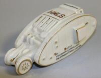 A Wiltshire & Robinson Carlton Creme-De-Menthe porcelain crested First World War tank