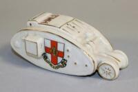 A Wiltshire & Robinson Creme-De-Menthe crested porcelain First World War tank