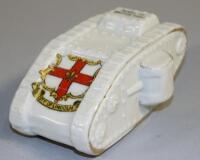 An early 20thC crested porcelain model of a British tank