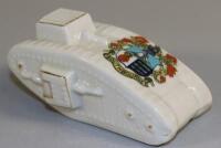 An Arcadian China crested model of a First World War tank