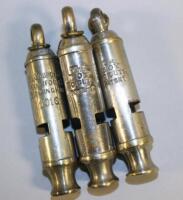 Three A De Courcy & Co Birmingham plated Boy Scout whistles