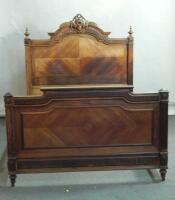 A late 19thC French rosewood double bed head and foot