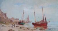 19thC British School. Fishing boats at low tide