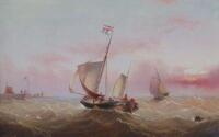 Henry Moore (1831-1895). Dutch sailing boat off the coast