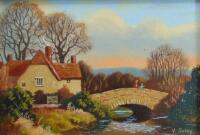 Vincent Selby (1919-2004). River landscape with stone bridge