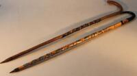 Two Alpine walking sticks