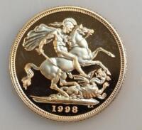 A 1998 gold proof sovereign