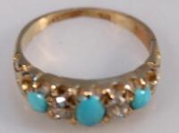 A ladies yellow metal turquoise and diamond ring