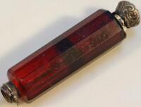 A Victorian ruby glass double ended scent bottle