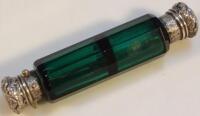 A Victorian green glass double ended scent bottle