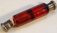 A Victorian ruby glass double ended scent bottle