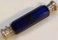 A Victorian Bristol blue glass double ended scent bottle