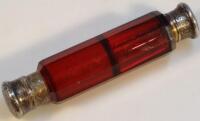 A Victorian ruby glass double ended scent bottle