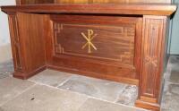 A pine and plywood altar table