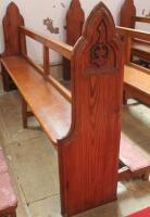 AUCTIONEERS NOTE DIMENSION CHANGED TO 237CM. A 19thC and later pitch pine church pew